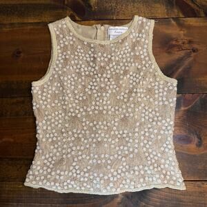 Adrianna Papell Evening Sleeveless Top 100% silk Floral beaded Women's 6